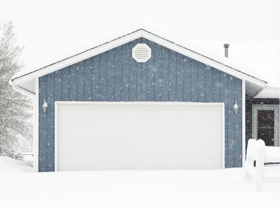 house garage door during winter storm