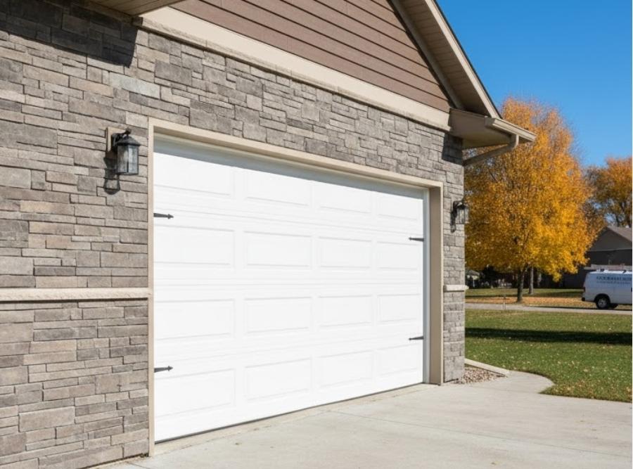 newly installed white garage door in minnesota
