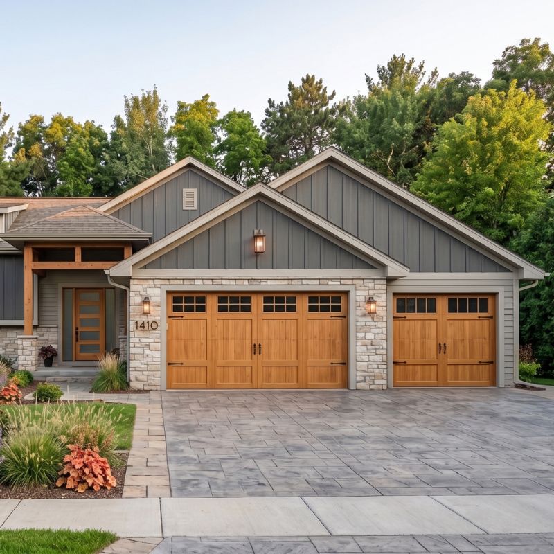 Carriage-style garage doors on craftsman home in Bowlus, Minnesota