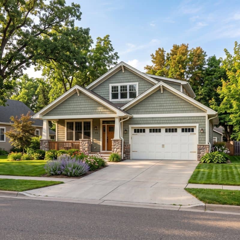 White carriage-style garage door with windows serviced by After Hours Garage Doors in Foley, MN