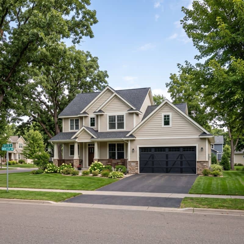 Black carriage-style garage door serviced by After Hours Garage Doors in Grove City, MN