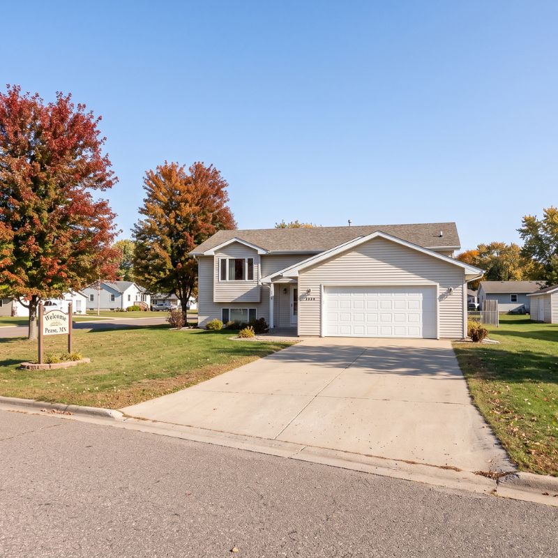 Tan double garage door serviced by After Hours Garage Doors in Pease, MN