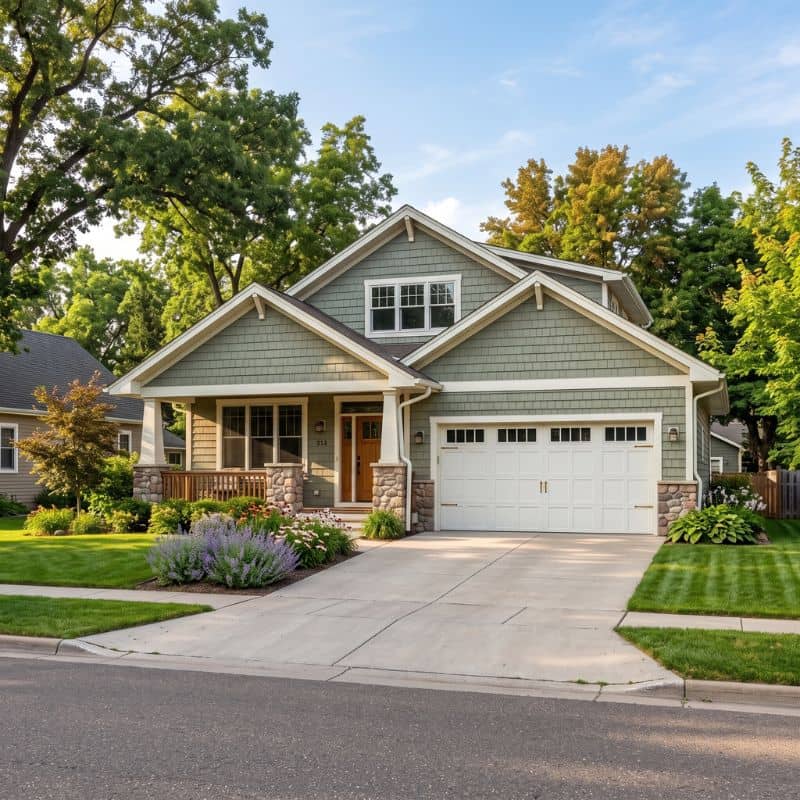 White carriage-style garage door with windows serviced by After Hours Garage Doors in Sartell, MN